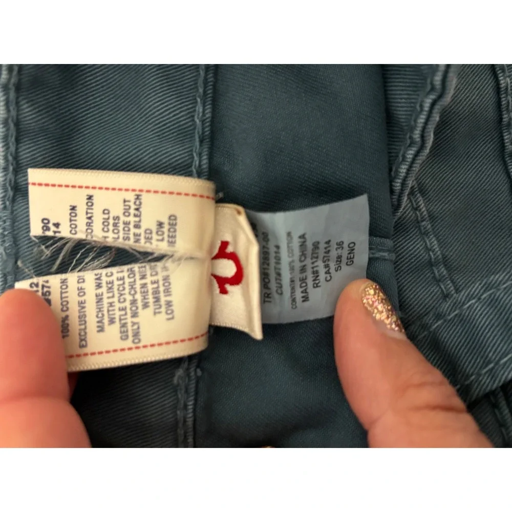 True Religion Geno Slim Straight Pants Teal Blue Cotton Chinos Mens 36x32